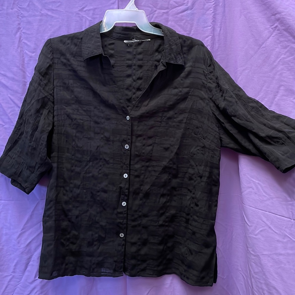 EUC White Stag Black Semi-Sheer Button-Down Top with 3/4 Sleeve, Size 3x